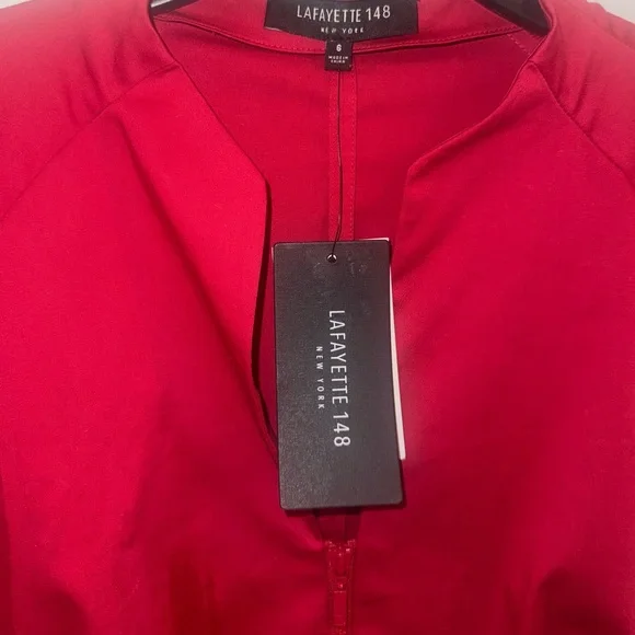 Lafayette 148 New York full Zip Front Midi Sheath Dress Ruby Red US 6 NWT $498